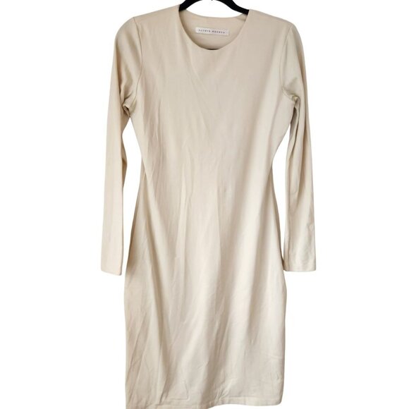 Susana Monaco Emma Dress Beige Dress Long Sleeve Bodycon Career Size L - Picture 2 of 6